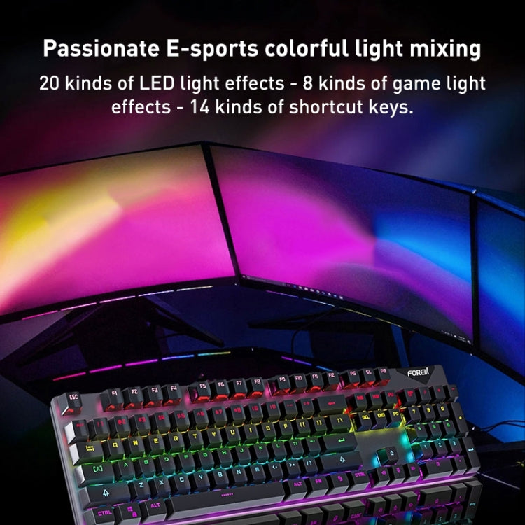 FOREV FVQ302 Mixed Color Wired Mechanical Gaming Illuminated Keyboard(White Pink) - Wired Keyboard by PMC Jewellery | Online Shopping South Africa | PMC Jewellery | Buy Now Pay Later Mobicred