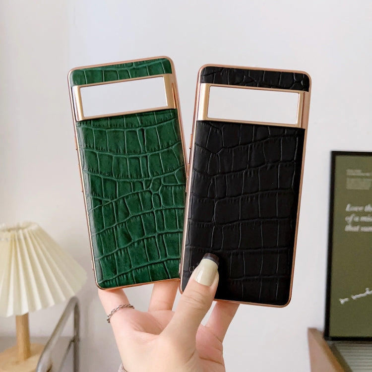 For Google Pixel 7 Crocodile Texture Genuine Leather Electroplating Phone Case(Brown) - free shipping - PMC TechLife - Order now!