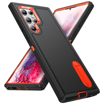 For Samsung Galaxy S23 ultra 5G 3 in 1 Rugged Holder Phone Case(Black+Orange) - Galaxy S23 Ultra 5G Cases by PMC Jewellery | Online Shopping South Africa | PMC Jewellery