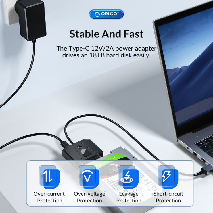 ORICO UTS1 Type-C / USB-C USB 3.0 2.5-inch SATA HDD Adapter with 12V 2A Power Adapter, Cable Length:0.3m(UK Plug) - USB to IDE / SATA by ORICO | Online Shopping South Africa | PMC Jewellery | Buy Now Pay Later Mobicred