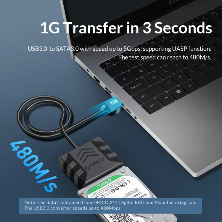 ORICO UTS1 Type-C / USB-C USB 3.0 2.5-inch SATA HDD Adapter with 12V 2A Power Adapter, Cable Length:1m(US Plug) - free shipping - PMC Jewellery - Order now!