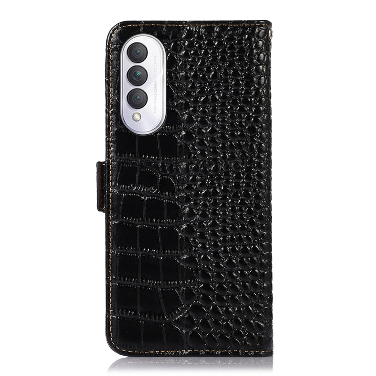 For Honor X20 SE Crocodile Top Layer Cowhide Leather Phone Case(Black) - Honor Cases by PMC TechLife | Online Shopping South Africa | PMC TechLife | Buy Now Pay Later Mobicred
