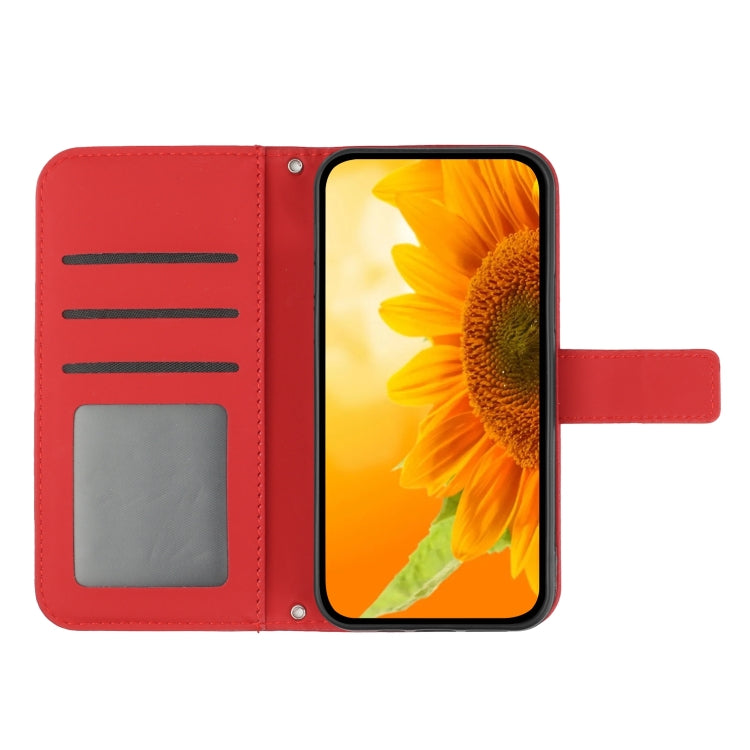 For Motorola Moto G72 5G Skin Feel Sun Flower Pattern Flip Leather Phone Case with Lanyard(Red) - Motorola Cases by PMC Jewellery | Online Shopping South Africa | PMC Jewellery | Buy Now Pay Later Mobicred