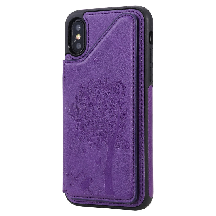 For iPhone XS / X Cat Tree Embossing Pattern Shockproof Protective Case with Card Slots & Photo Frame & Holder(Purple) - More iPhone Cases by PMC Jewellery | Online Shopping South Africa | PMC Jewellery