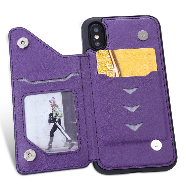 For iPhone XS / X Cat Tree Embossing Pattern Shockproof Protective Case with Card Slots & Photo Frame & Holder(Purple) - More iPhone Cases by PMC Jewellery | Online Shopping South Africa | PMC Jewellery