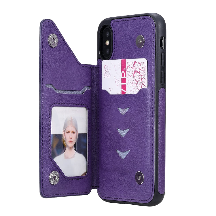 For iPhone XS / X Cat Tree Embossing Pattern Shockproof Protective Case with Card Slots & Photo Frame & Holder(Purple) - More iPhone Cases by PMC Jewellery | Online Shopping South Africa | PMC Jewellery