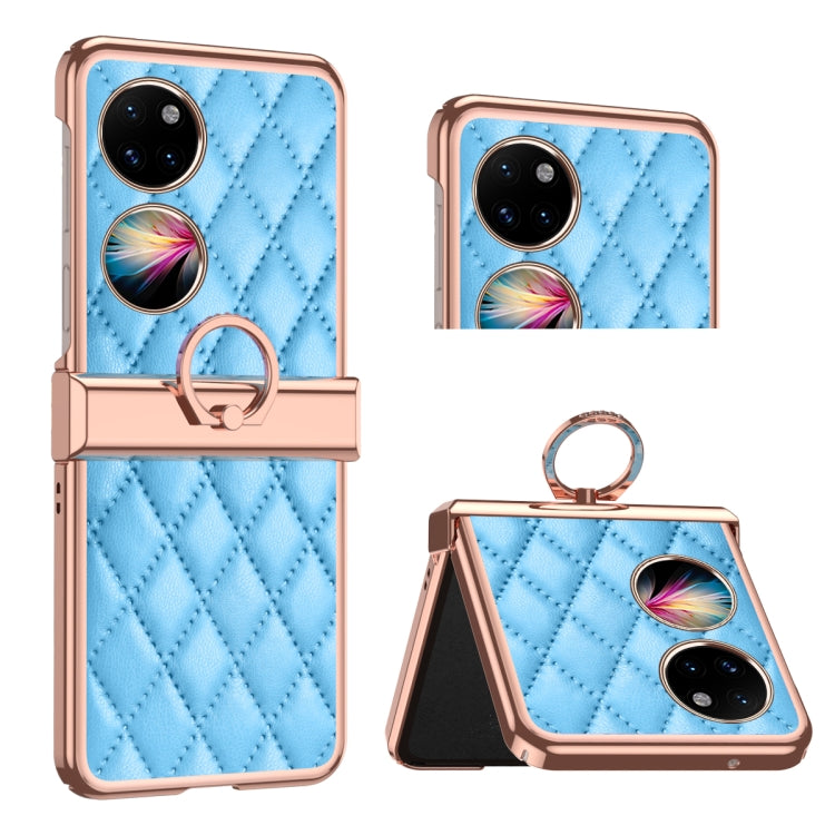For Huawei P50 Pocket Grid Leather Pattern Electroplating Frame Folding Phone Case(Blue) - free shipping - PMC TechLife - Order now!