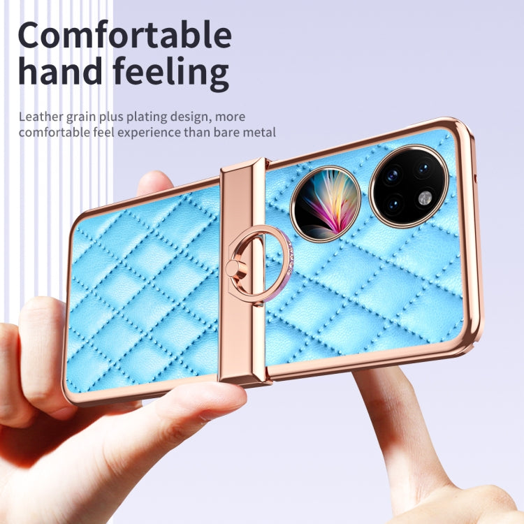 For Huawei P50 Pocket Grid Leather Pattern Electroplating Frame Folding Phone Case(Blue) - free shipping - PMC TechLife - Order now!