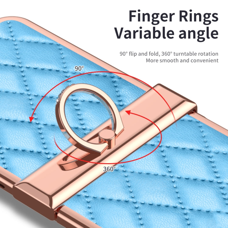 For Huawei P50 Pocket Grid Leather Pattern Electroplating Frame Folding Phone Case(Blue) - free shipping - PMC TechLife - Order now!