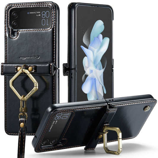 For Samsung Galaxy Z Flip4 CaseMe 003 Crazy Horse Texture Leather Phone Case with Lanyard(Black) - Galaxy Z Flip4 5G Cases by CaseMe | Online Shopping South Africa | PMC Jewellery | Buy Now Pay Later Mobicred