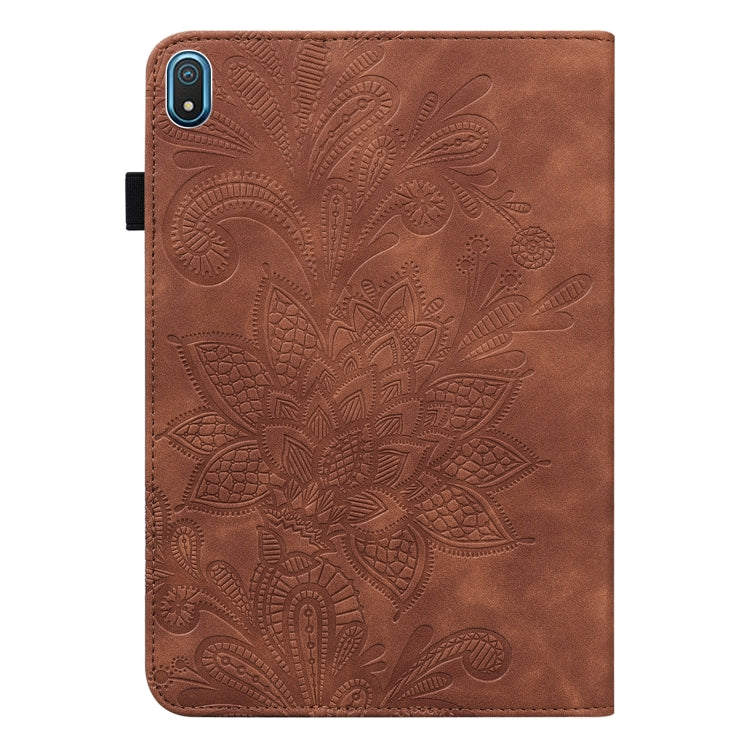 For Nokia T20 10.4 2021 Lace Flower Embossing Pattern Leather Tablet Case(Brown) - Nokia by PMC TechLife | Online Shopping South Africa | PMC TechLife | Buy Now Pay Later Mobicred