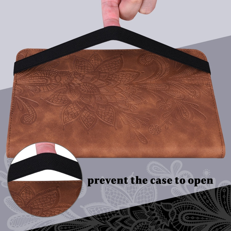 For Nokia T20 10.4 2021 Lace Flower Embossing Pattern Leather Tablet Case(Brown) - Nokia by PMC TechLife | Online Shopping South Africa | PMC TechLife | Buy Now Pay Later Mobicred