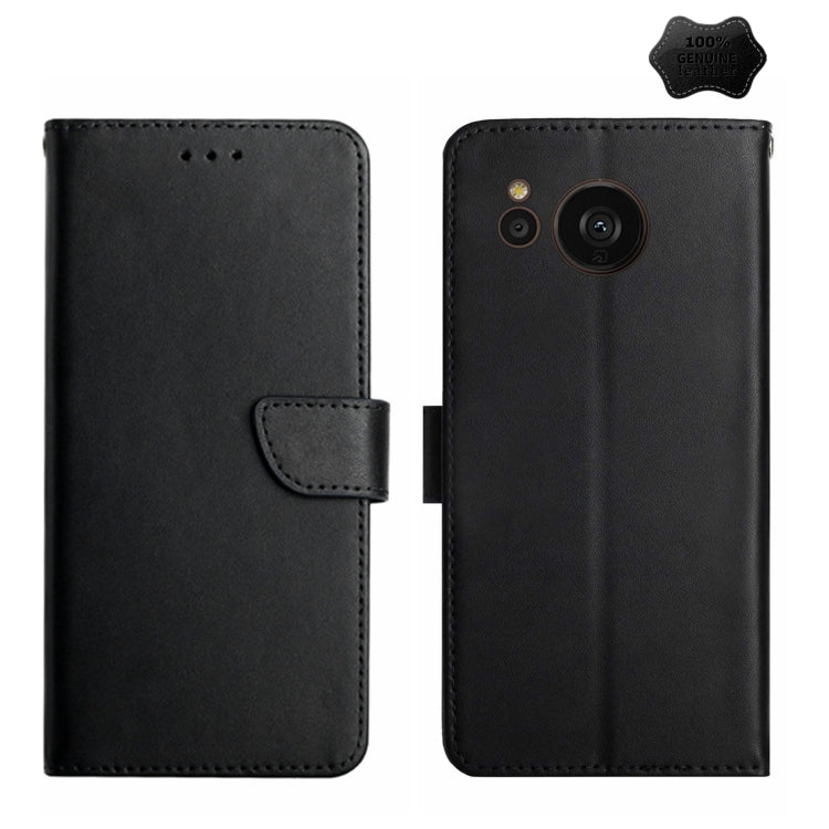 For Sharp Aquos Sense7 SH-V48 Genuine Leather Fingerprint-proof Flip Phone Case(Black) - More Brand by PMC TechLife | Online Shopping South Africa | PMC TechLife | Buy Now Pay Later Mobicred