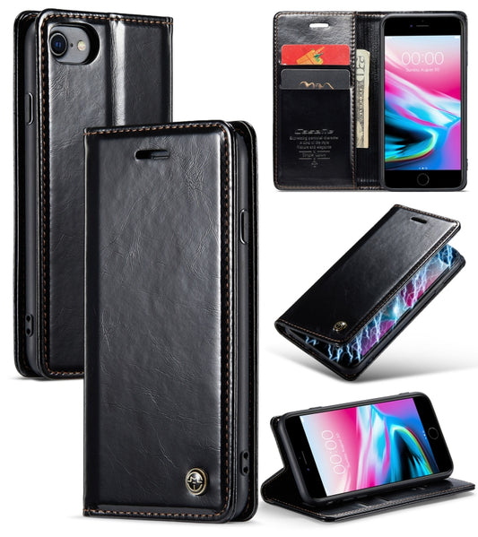 For iPhone SE 2022 / SE 2020 / 7 / 8 CaseMe 003 Crazy Horse Texture Leather Phone Case(Black) - iPhone SE 2022 / 2020 / 8 / 7 Cases by CaseMe | Online Shopping South Africa | PMC Jewellery | Buy Now Pay Later Mobicred