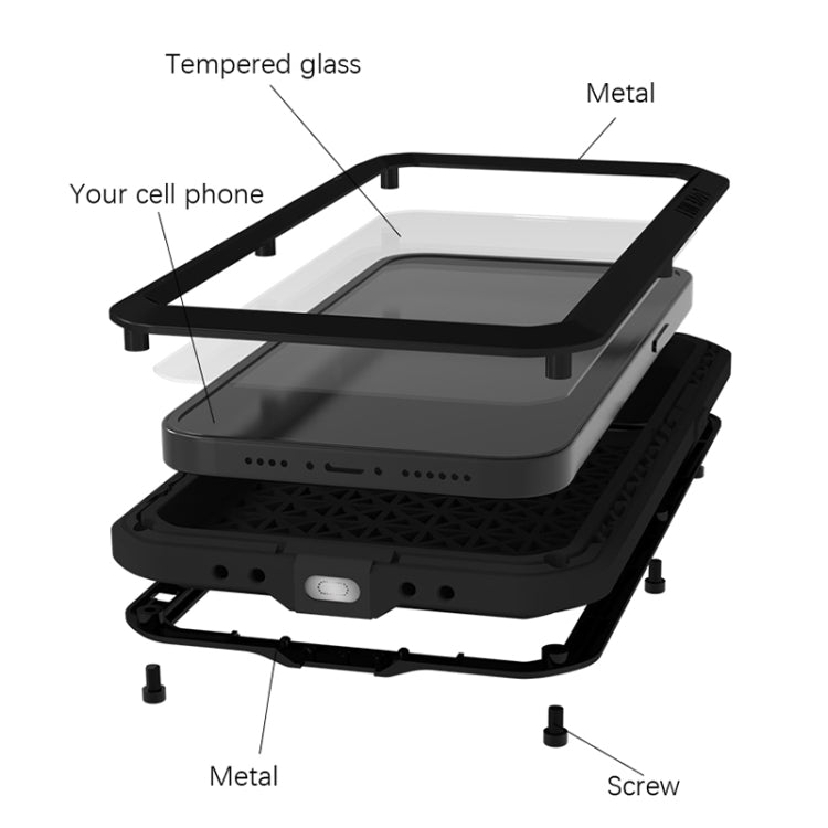 For iPhone 14 Plus LOVE MEI Metal Shockproof Life Waterproof Dustproof Phone Case(Black) - free shipping - PMC TechLife - Order now!