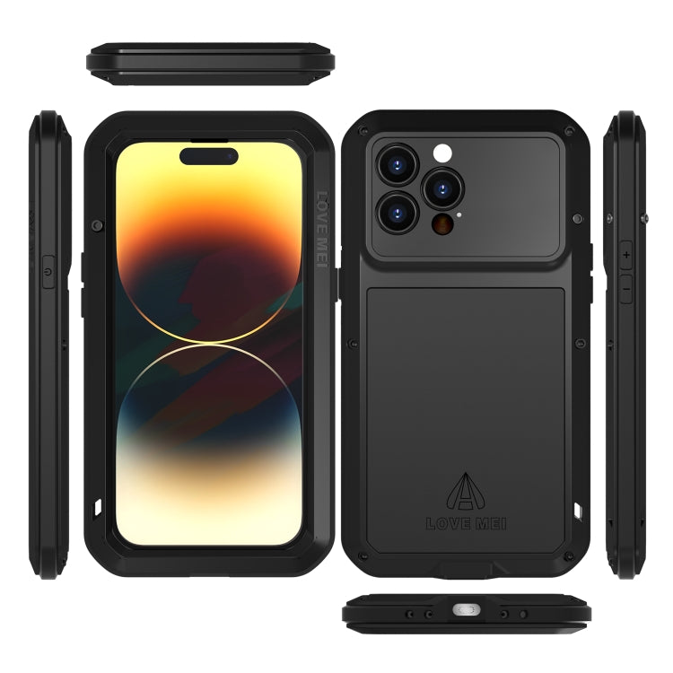 For iPhone 14 Pro LOVE MEI Metal Shockproof Life Waterproof Dustproof Phone Case(Black) - iPhone 14 Pro Cases by LOVE MEI | Online Shopping South Africa | PMC TechLife | Buy Now Pay Later Mobicred