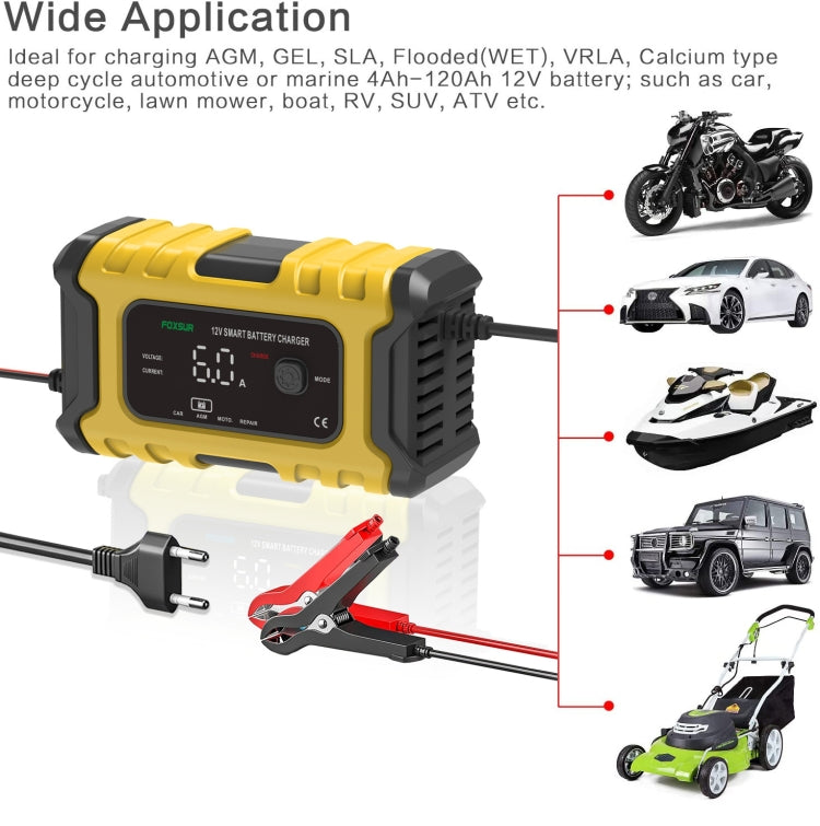 FOXSUR 6A 12V Motorcycle / Car Smart Battery Charger, Plug Type:US Plug(Yellow) - free shipping - PMC TechLife - Order now!