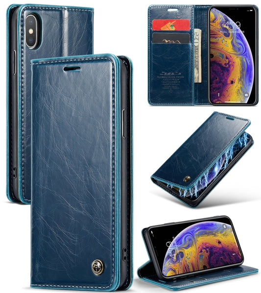 For iPhone XS Max CaseMe 003 Crazy Horse Texture Leather Phone Case(Blue) - More iPhone Cases by CaseMe | Online Shopping South Africa | PMC Jewellery | Buy Now Pay Later Mobicred