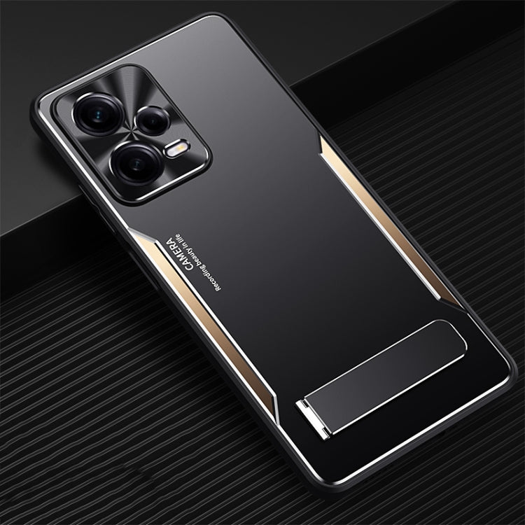 For Xiaomi Redmi Note 12 Pro+ China Blade Series TPU + Titanium Alloy Phone Case with Holder(Black Gold) - Note 12 Pro+ Cases by PMC Jewellery | Online Shopping South Africa | PMC Jewellery | Buy Now Pay Later Mobicred