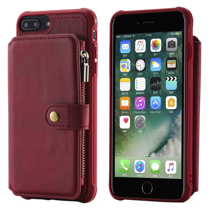 For iPhone 7 Plus / 8 Plus Zipper Shockproof Protective Case with Card Slots & Bracket & Photo Holder & Wallet Function(Red) - More iPhone Cases by PMC Jewellery | Online Shopping South Africa | PMC Jewellery