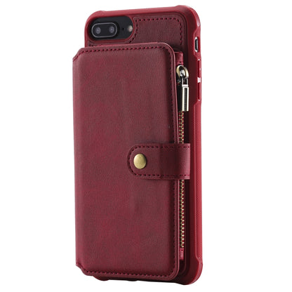 For iPhone 7 Plus / 8 Plus Zipper Shockproof Protective Case with Card Slots & Bracket & Photo Holder & Wallet Function(Red) - More iPhone Cases by PMC Jewellery | Online Shopping South Africa | PMC Jewellery