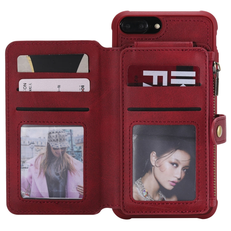 For iPhone 7 Plus / 8 Plus Zipper Shockproof Protective Case with Card Slots & Bracket & Photo Holder & Wallet Function(Red) - More iPhone Cases by PMC Jewellery | Online Shopping South Africa | PMC Jewellery