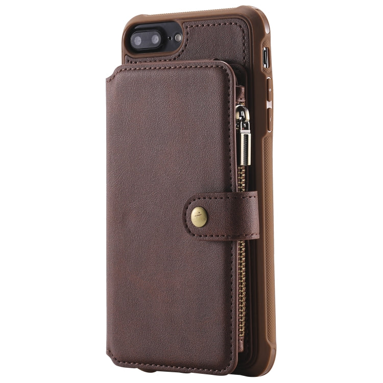 For iPhone 7 Plus / 8 Plus Zipper Shockproof Protective Case with Card Slots & Bracket & Photo Holder & Wallet Function(Coffee) - More iPhone Cases by PMC Jewellery | Online Shopping South Africa | PMC Jewellery