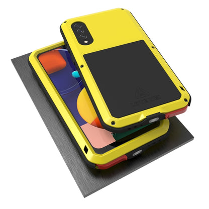 For Galaxy A50s LOVE MEI Metal Shockproof Waterproof Dustproof Protective Case(Yellow) - Galaxy Phone Cases by LOVE MEI | Online Shopping South Africa | PMC Jewellery | Buy Now Pay Later Mobicred