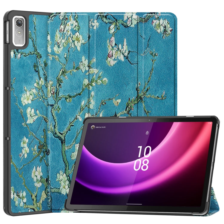 For Lenovo Tab P11 Gen 2 Custer Painted 3-Fold Holder Leather Smart Tablet Case(Apricot Blossom) - Lenovo by PMC TechLife | Online Shopping South Africa | PMC TechLife | Buy Now Pay Later Mobicred
