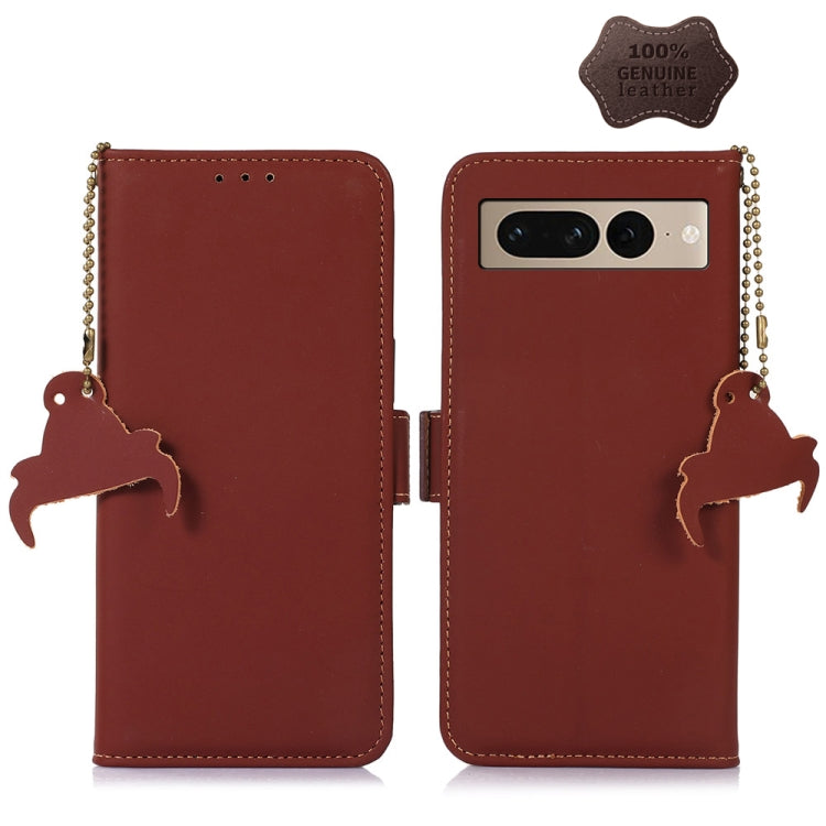 For Google Pixel 7 Pro Genuine Leather Magnetic RFID Leather Phone Case(Coffee) - Google Cases by PMC TechLife | Online Shopping South Africa | PMC TechLife | Buy Now Pay Later Mobicred
