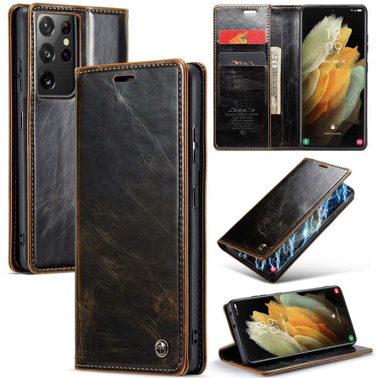 For Samsung Galaxy S21 Ultra 5G CaseMe 003 Crazy Horse Texture Leather Phone Case(Coffee) - Galaxy S21 Ultra 5G Cases by CaseMe | Online Shopping South Africa | PMC Jewellery | Buy Now Pay Later Mobicred