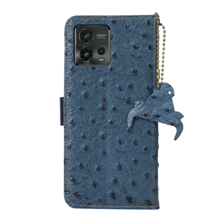 For Motorola Moto G72 4G Ostrich Pattern Genuine Leather RFID Phone Case(Blue) - Motorola Cases by PMC TechLife | Online Shopping South Africa | PMC TechLife | Buy Now Pay Later Mobicred