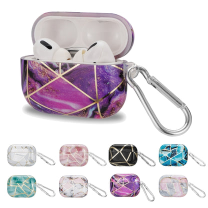 For AirPods Pro 2 Electroplate Marble Pattern Wireless Earphone Protective Case with Hook(Purple) - For AirPods Pro 2 by PMC Jewellery | Online Shopping South Africa | PMC Jewellery