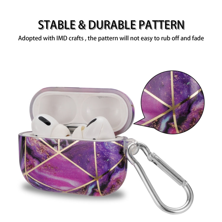 For AirPods Pro 2 Electroplate Marble Pattern Wireless Earphone Protective Case with Hook(Purple) - For AirPods Pro 2 by PMC Jewellery | Online Shopping South Africa | PMC Jewellery