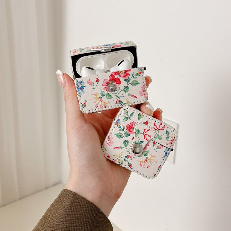 For AirPods Pro 2 White Floral PU Leather Wireless Earphone Case - For AirPods Pro 2 by PMC Jewellery | Online Shopping South Africa | PMC Jewellery | Buy Now Pay Later Mobicred
