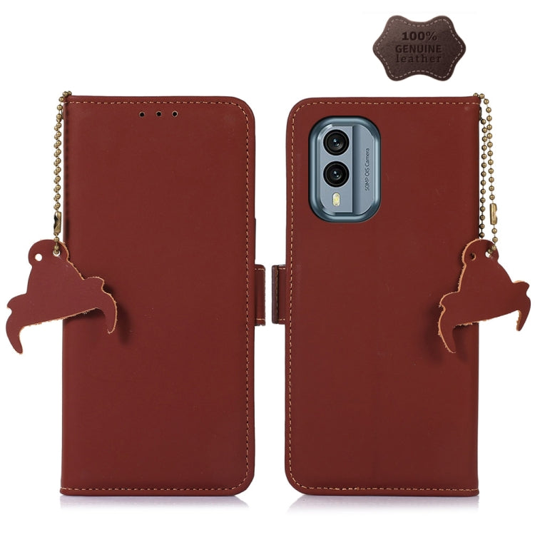 For Nokia X30 5G Genuine Leather Magnetic RFID Leather Phone Case(Coffee) - Nokia Cases by PMC TechLife | Online Shopping South Africa | PMC TechLife | Buy Now Pay Later Mobicred