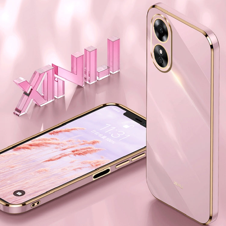 For OPPO A17 XINLI Straight 6D Plating Gold Edge TPU Phone Case(Black) - OPPO Cases by PMC Jewellery | Online Shopping South Africa | PMC Jewellery | Buy Now Pay Later Mobicred