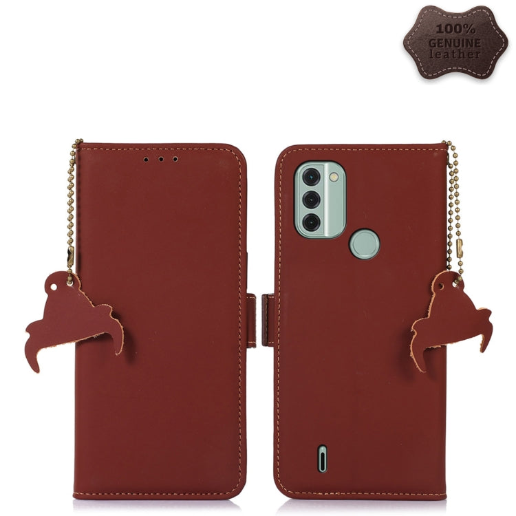 For Nokia C31 Genuine Leather Magnetic RFID Leather Phone Case(Coffee) - Nokia Cases by PMC TechLife | Online Shopping South Africa | PMC TechLife | Buy Now Pay Later Mobicred