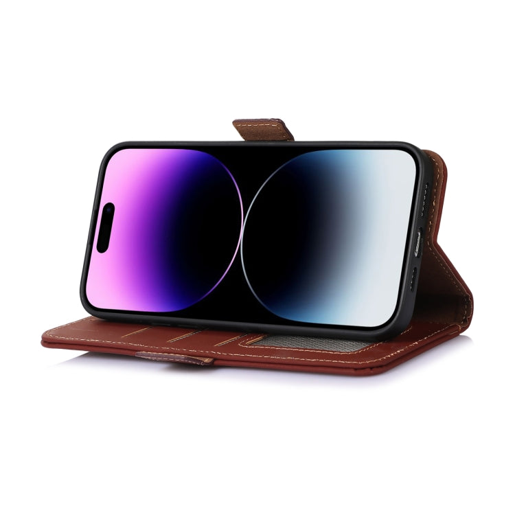 For Nokia C31 Genuine Leather Magnetic RFID Leather Phone Case(Coffee) - Nokia Cases by PMC TechLife | Online Shopping South Africa | PMC TechLife | Buy Now Pay Later Mobicred