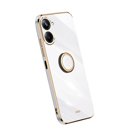 For Realme 10 4G XINLI Straight Edge Electroplate TPU Phone Case with Ring(White) - Realme Cases by XINLI | Online Shopping South Africa | PMC Jewellery | Buy Now Pay Later Mobicred