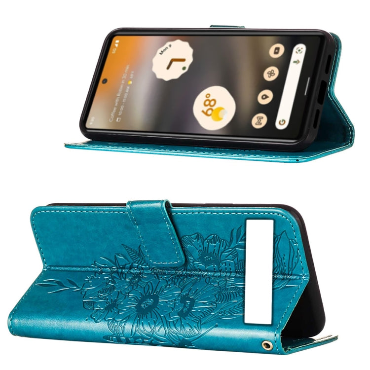 For Google Pixel 7a Embossed Butterfly Flip Leather Phone Case(Blue) - Google Cases by PMC Jewellery | Online Shopping South Africa | PMC Jewellery | Buy Now Pay Later Mobicred