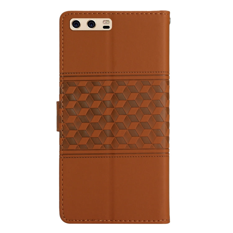 For Huawei P10 Plus Diamond Embossed Skin Feel Leather Phone Case with Lanyard(Brown) - Huawei Cases by PMC Jewellery | Online Shopping South Africa | PMC Jewellery