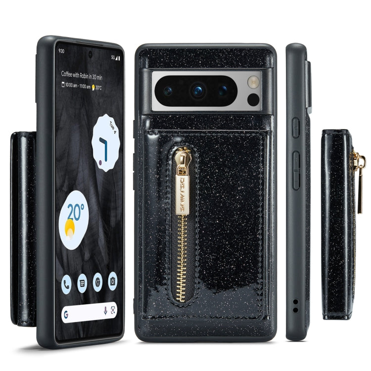For Google Pixel 8 Pro DG.MING M3 Series Glitter Powder Card Bag Leather Case(Black) - Google Cases by DG.MING | Online Shopping South Africa | PMC TechLife | Buy Now Pay Later Mobicred