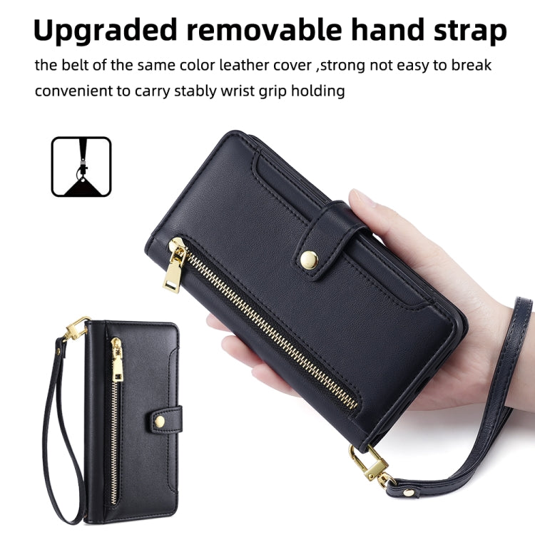 For Meizu Note 9 Sheep Texture Cross-body Zipper Wallet Leather Phone Case(Black) - Meizu by PMC TechLife | Online Shopping South Africa | PMC TechLife | Buy Now Pay Later Mobicred
