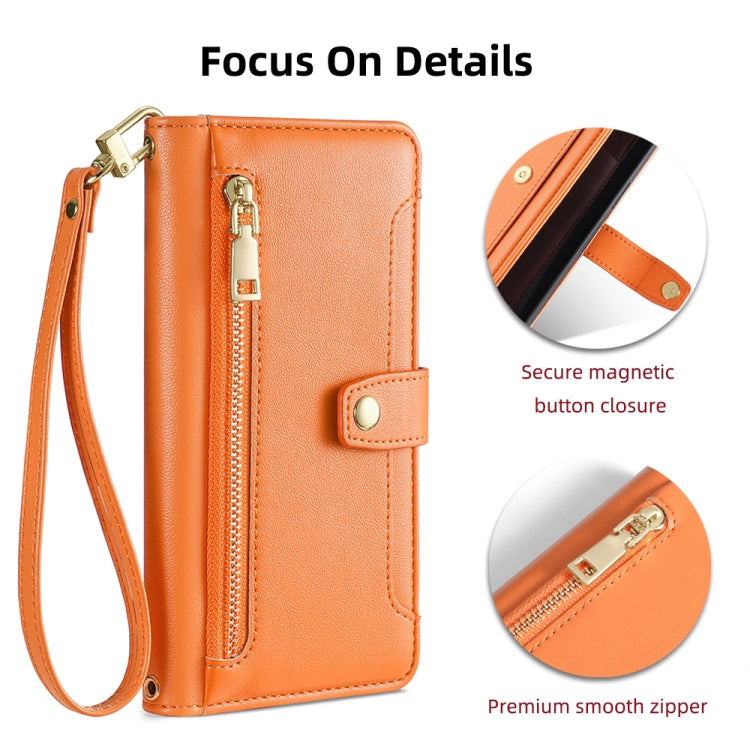 For Nokia C21 Plus Sheep Texture Cross-body Zipper Wallet Leather Phone Case(Orange) - Nokia Cases by PMC TechLife | Online Shopping South Africa | PMC TechLife | Buy Now Pay Later Mobicred