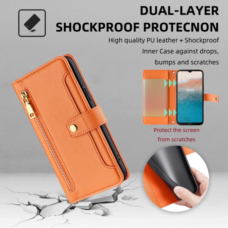 For Nokia C21 Plus Sheep Texture Cross-body Zipper Wallet Leather Phone Case(Orange) - Nokia Cases by PMC TechLife | Online Shopping South Africa | PMC TechLife | Buy Now Pay Later Mobicred