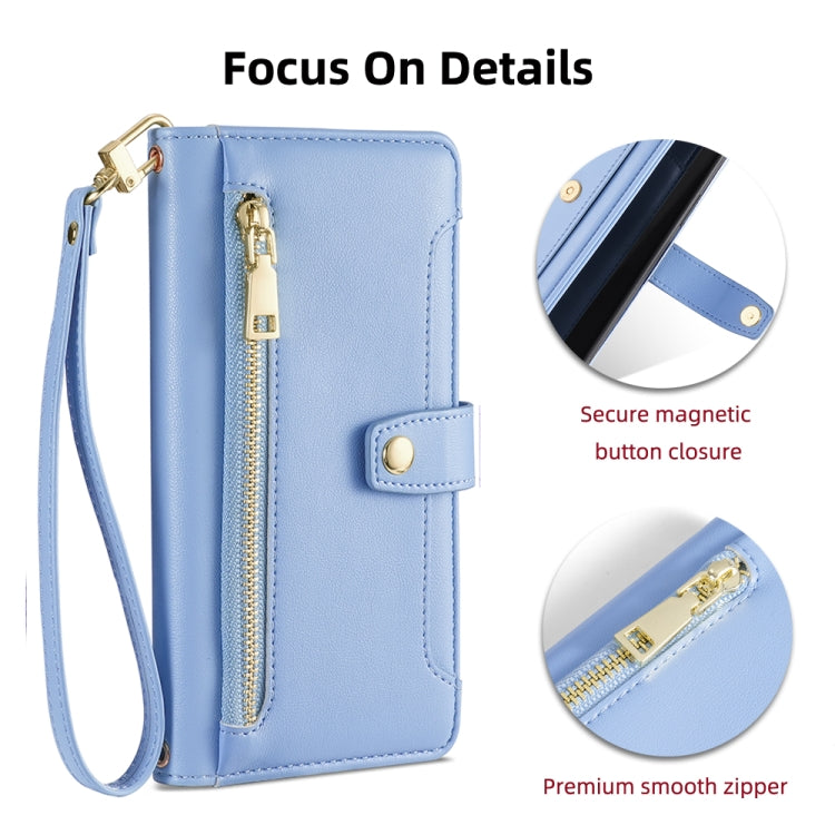 For Honor 10X Lite Sheep Texture Cross-body Zipper Wallet Leather Phone Case(Blue) - Honor Cases by PMC TechLife | Online Shopping South Africa | PMC TechLife | Buy Now Pay Later Mobicred