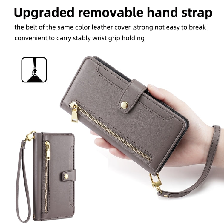 For OnePlus Ace Racing Sheep Texture Cross-body Zipper Wallet Leather Phone Case(Grey) - OnePlus Cases by PMC TechLife | Online Shopping South Africa | PMC TechLife | Buy Now Pay Later Mobicred