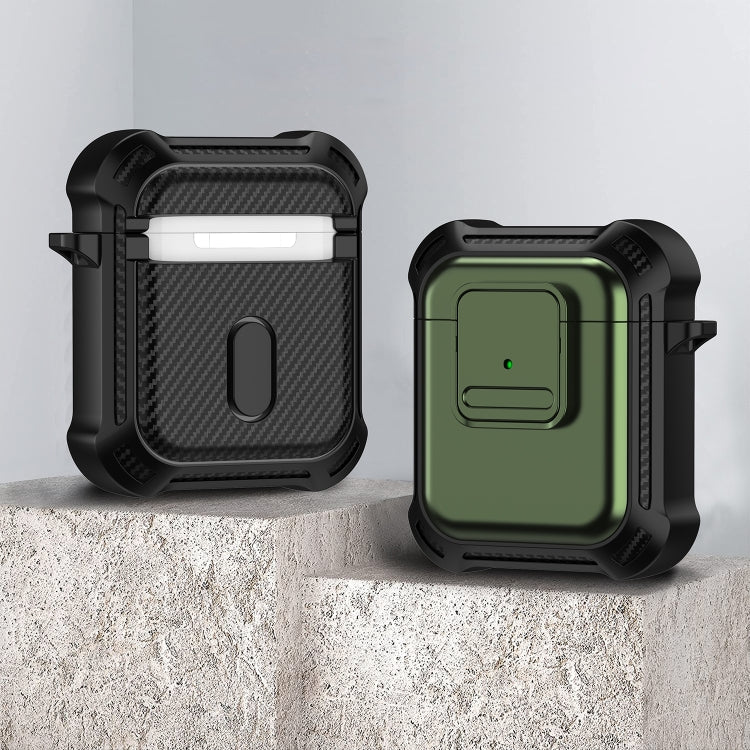 For AirPods 1 / 2 TPU + PC Shockproof Earphone Protective Case with Switch(Army Green) - For AirPods 1/2 by PMC Jewellery | Online Shopping South Africa | PMC Jewellery | Buy Now Pay Later Mobicred