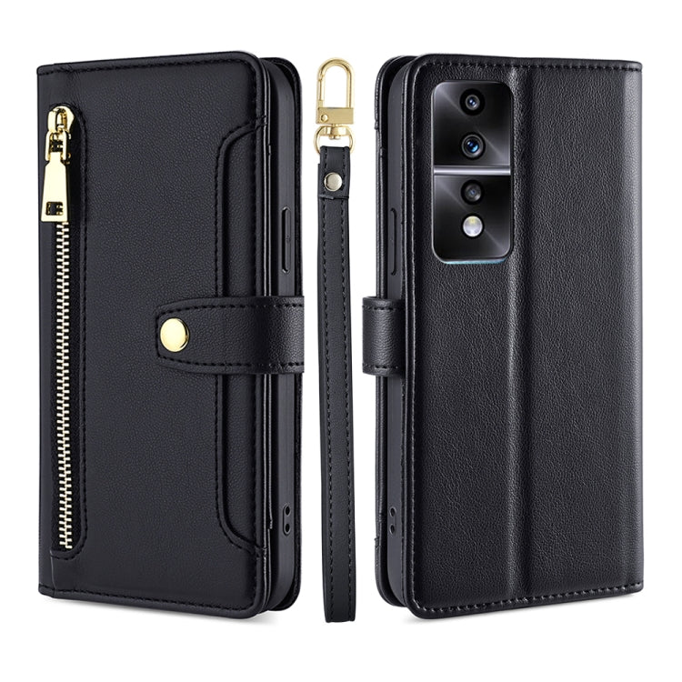 For Honor 80 GT Sheep Texture Cross-body Zipper Wallet Leather Phone Case(Black) - Honor Cases by PMC TechLife | Online Shopping South Africa | PMC TechLife | Buy Now Pay Later Mobicred